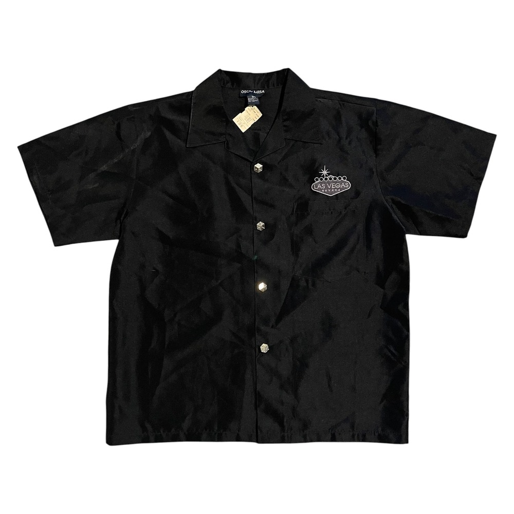 Oscar Misa Mens Las Vegas Camp Shirt Black Dice Buttons‎ XL NWT Bowling Shirt